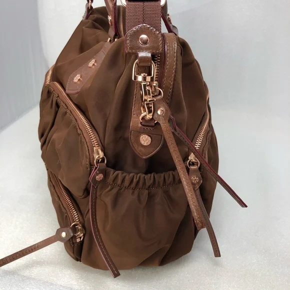 MZ WALLACE Kate Bag Large Brown and Rose Gold Shoulder Crossbody Nylon & Leather